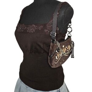 Vintage Embellished Brown Beaded Babydoll Tank Top!